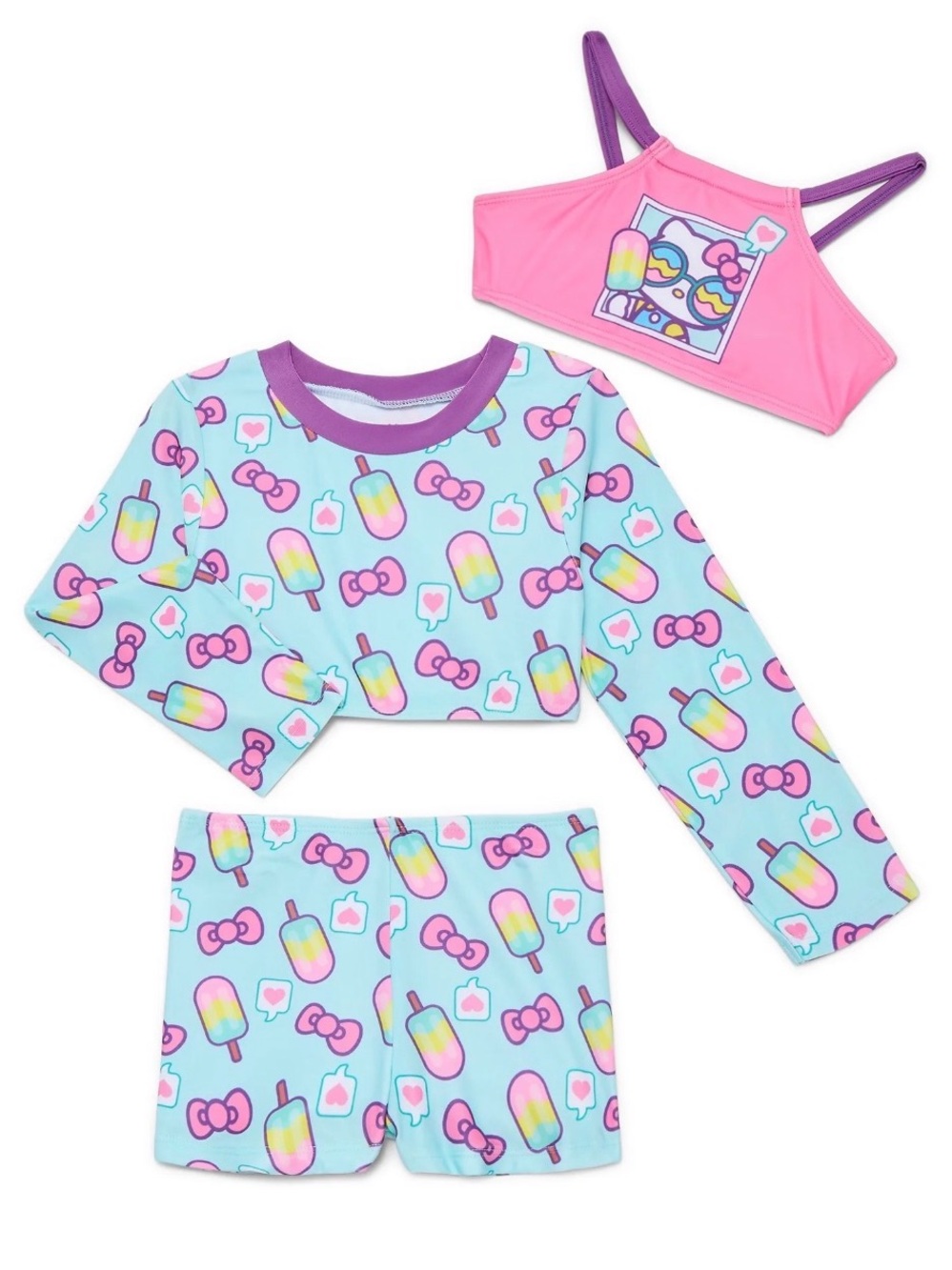 Character Toddler Girl Rash Guard and Bikini Swimsuit Set, 3-Piece